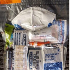 Vacpack bag with first aid food and water